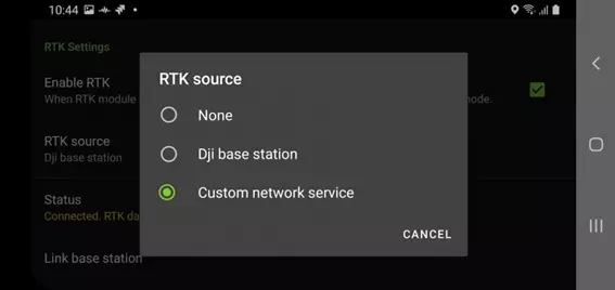 Elija la fuente RTK: Servicio de red personalizado